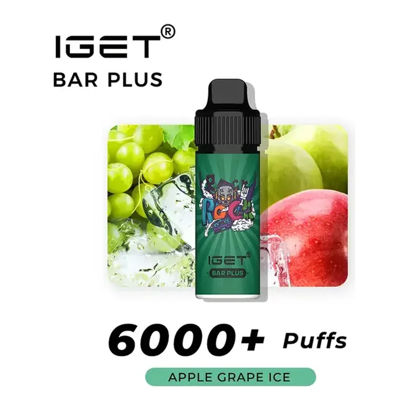 Front view of the IGET Bar Plus S3 6000 Kit Apple Grape Ice disposable vape in Apple Grape Ice