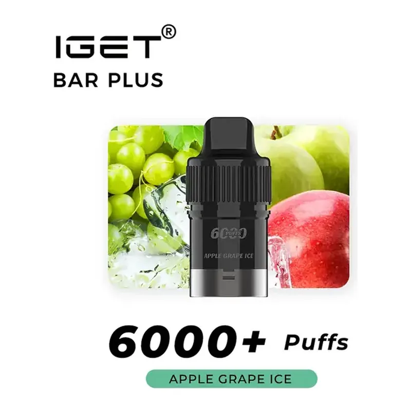 IGET Bar Plus S3 Pods 6000 Apple Grape Ice disposable vape shown upright on a plain white background
