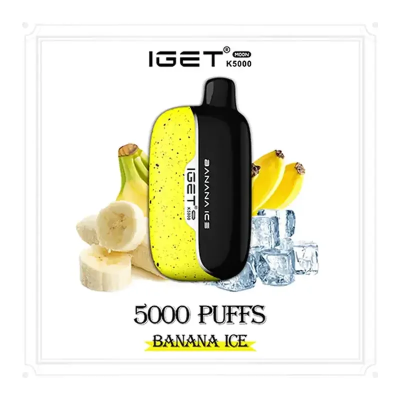 IGET Moon 5000 Banana Ice disposable vape shown upright on a plain white background
