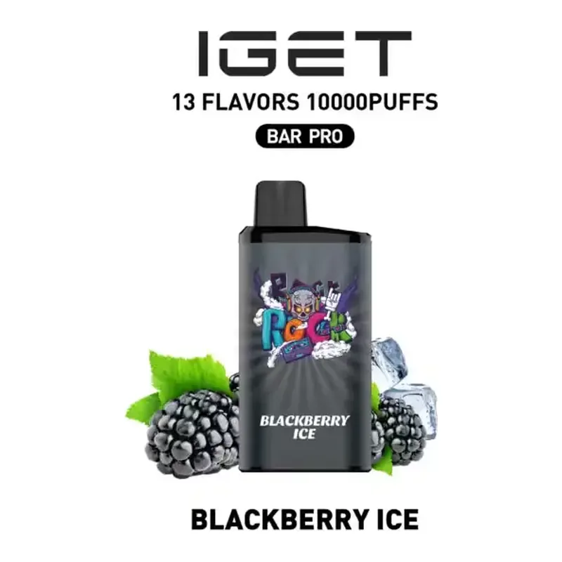 Front view of the IGET Bar Pro 10000 Blackberry Ice disposable vape in Blackberry Ice