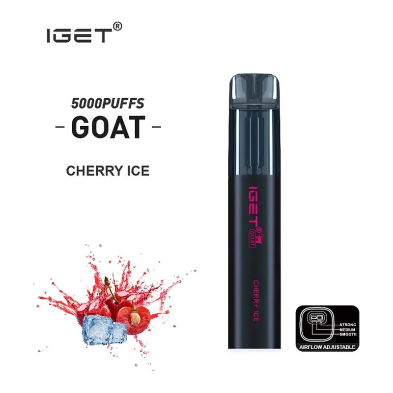 IGET Goat 5000 Cherry Ice disposable vape photographed front on against a white background