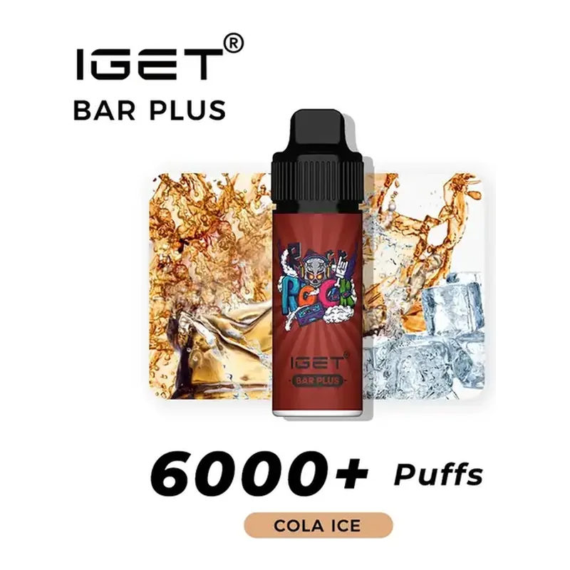 Front view of the IGET Bar Plus S3 6000 Kit Cola Ice disposable vape in Cola Ice