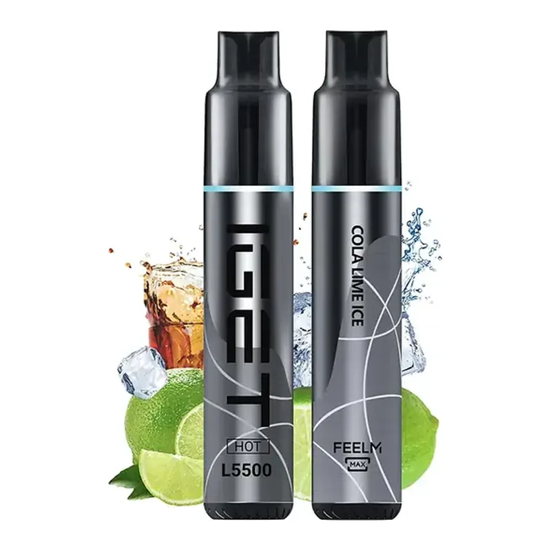 IGET Hot 5500 Cola Lime Ice disposable vape photographed front on against a white background