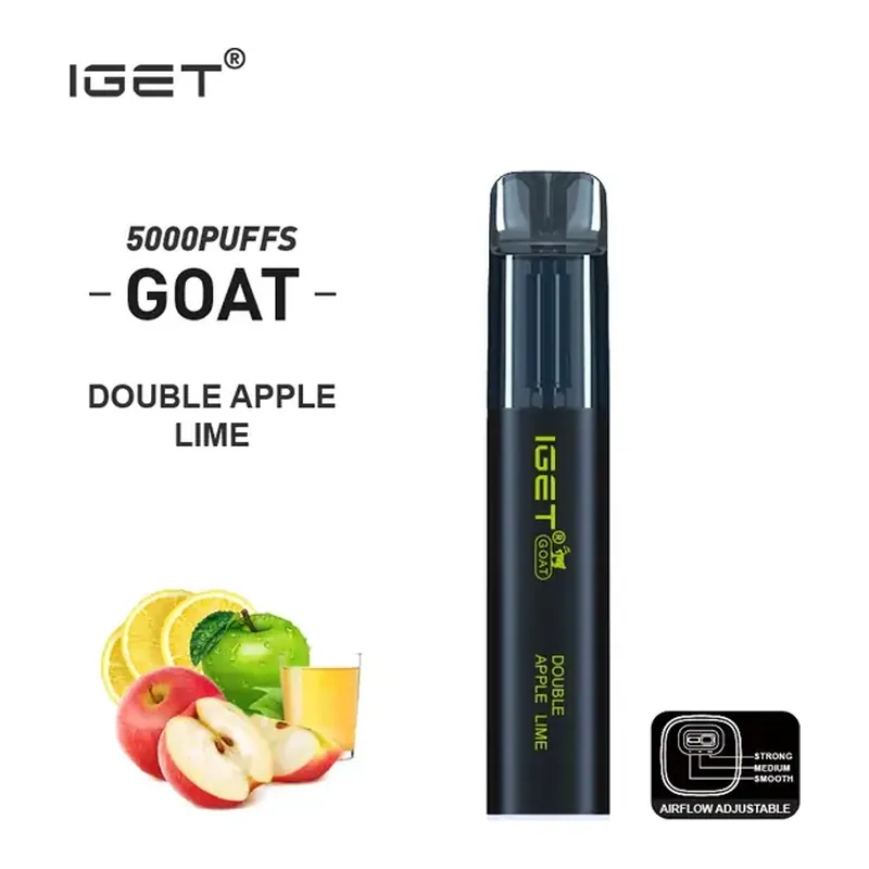 IGET Goat 5000 Double Apple Lime disposable vape photographed front on against a white background