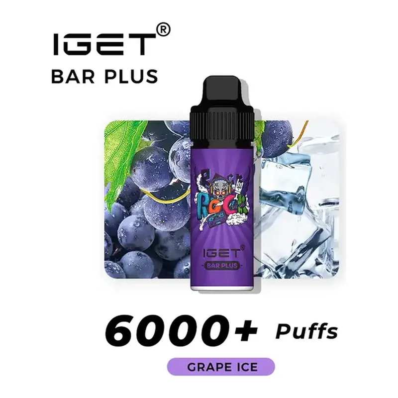 Front view of the IGET Bar Plus S3 6000 Kit Grape Ice disposable vape in Grape Ice