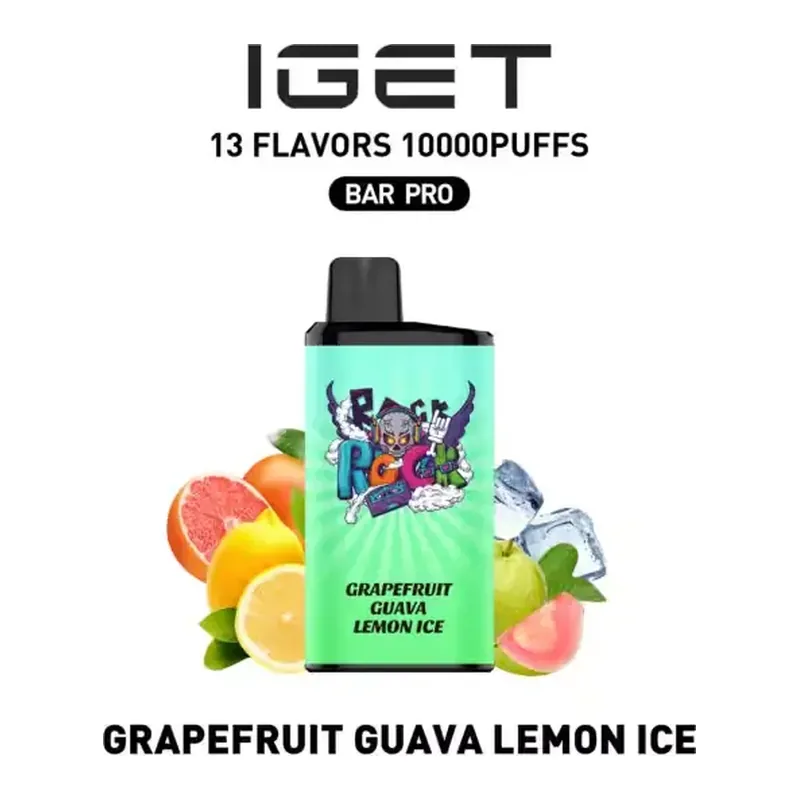 IGET Bar Pro 10000 Grapefruit Guava Lemon Ice disposable vape in Grapefruit Guava Lemon Ice, product photo on white