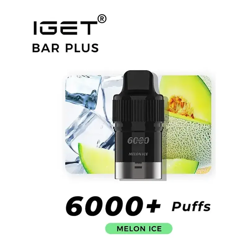 IGET Bar Plus S3 Pods 6000 Melon Ice disposable vape in Melon Ice, product photo on white