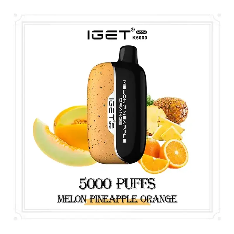IGET Moon 5000 Melon Pineapple Orange disposable vape shown upright on a plain white background
