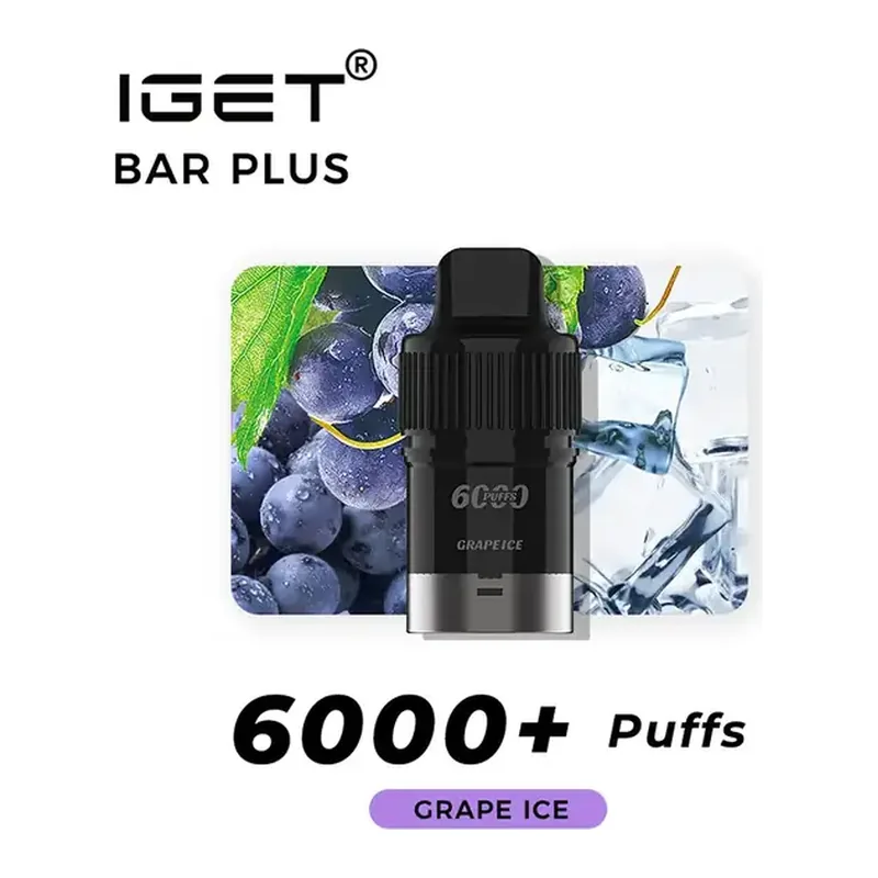 Nicotine Free IGET Bar Plus S3 Pods 6000 zero nicotine vape shown upright on a plain white background, sold in Australia