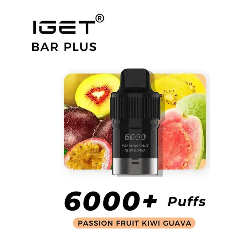 IGET Bar Plus S3 Pods 6000 Passion Fruit Kiwi Guava disposable vape in Passion Fruit Kiwi Guava, product photo on white