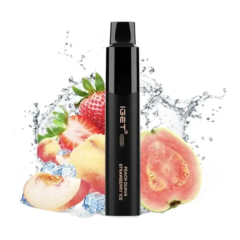 IGET Legend 4000 Peach Guava Strawberry Ice disposable vape in Peach Guava Strawberry Ice, product photo on white