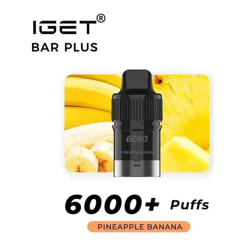 IGET Bar Plus S3 Pods 6000 Pineapple Banana disposable vape in Pineapple Banana, product photo on white