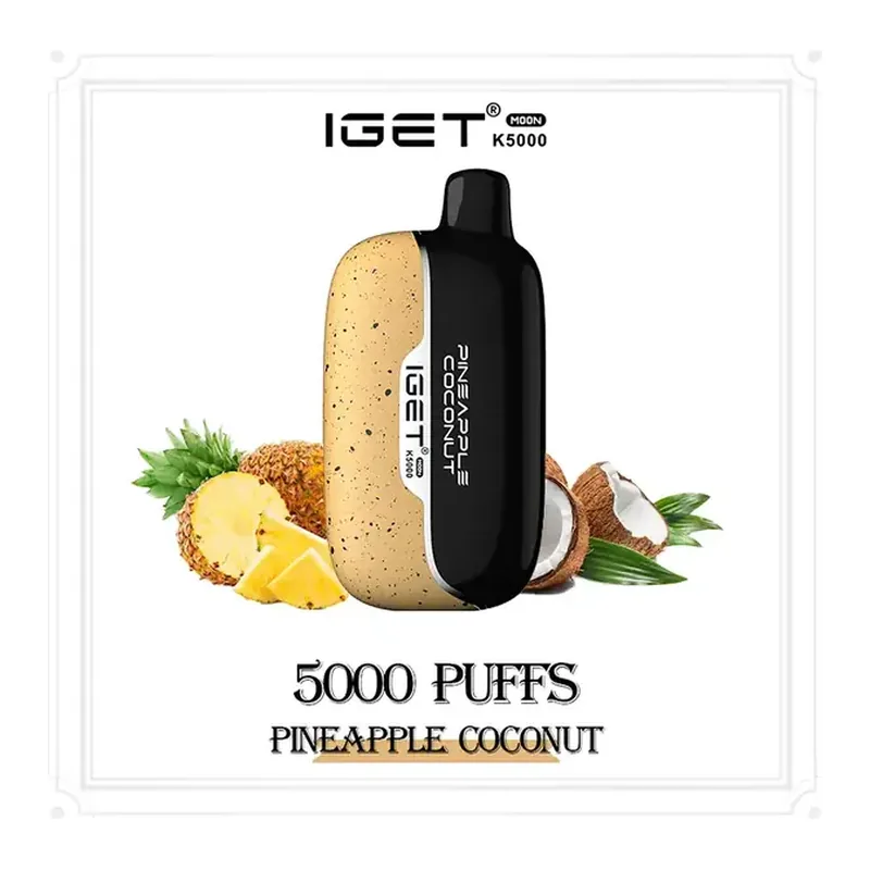 IGET Moon 5000 Pineapple Coconut disposable vape photographed front on against a white background