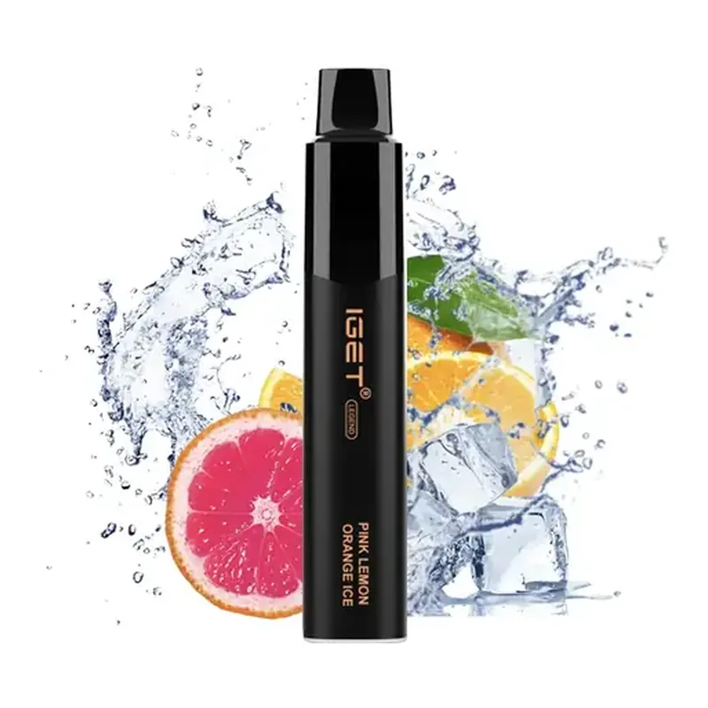 Front view of the IGET Legend 4000 Pink Lemon Orange Ice disposable vape in Pink Lemon Orange Ice