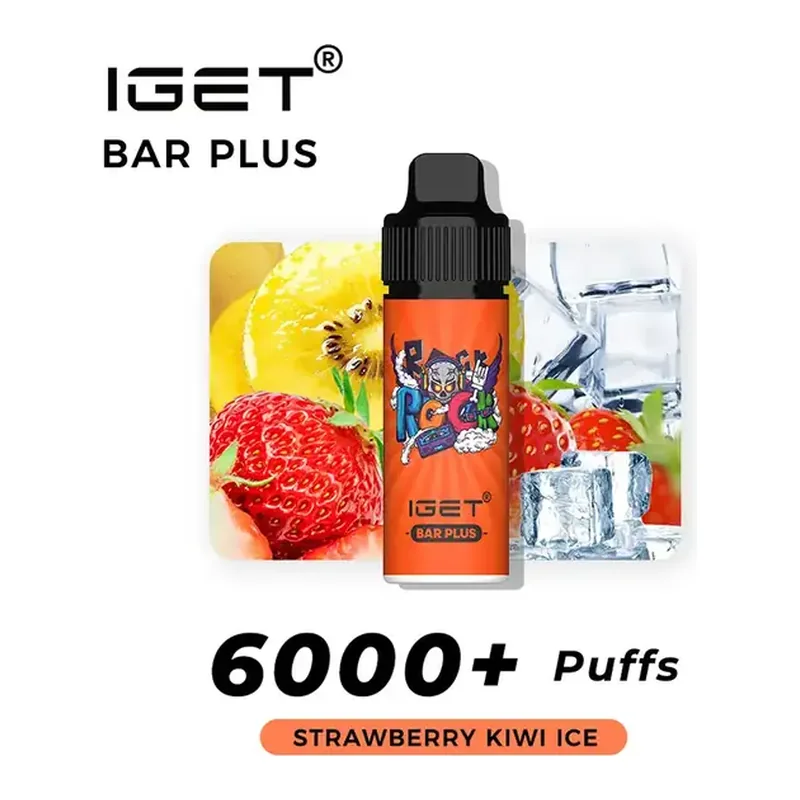 IGET Bar Plus S3 6000 Kit Strawberry Kiwi Ice disposable vape shown upright on a plain white background