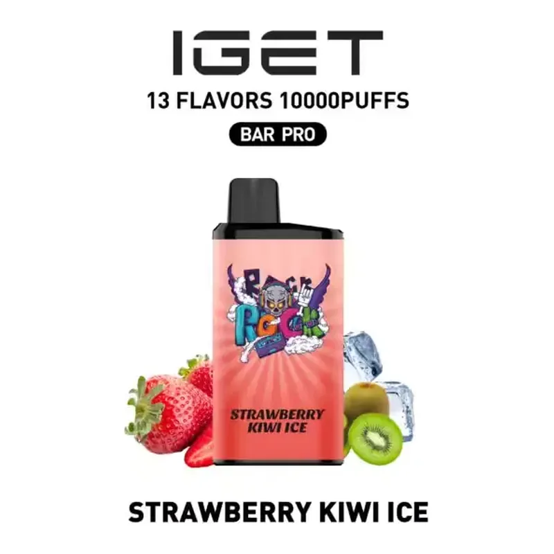 Front view of the IGET Bar Pro 10000 Strawberry Kiwi Ice disposable vape in Strawberry Kiwi Ice