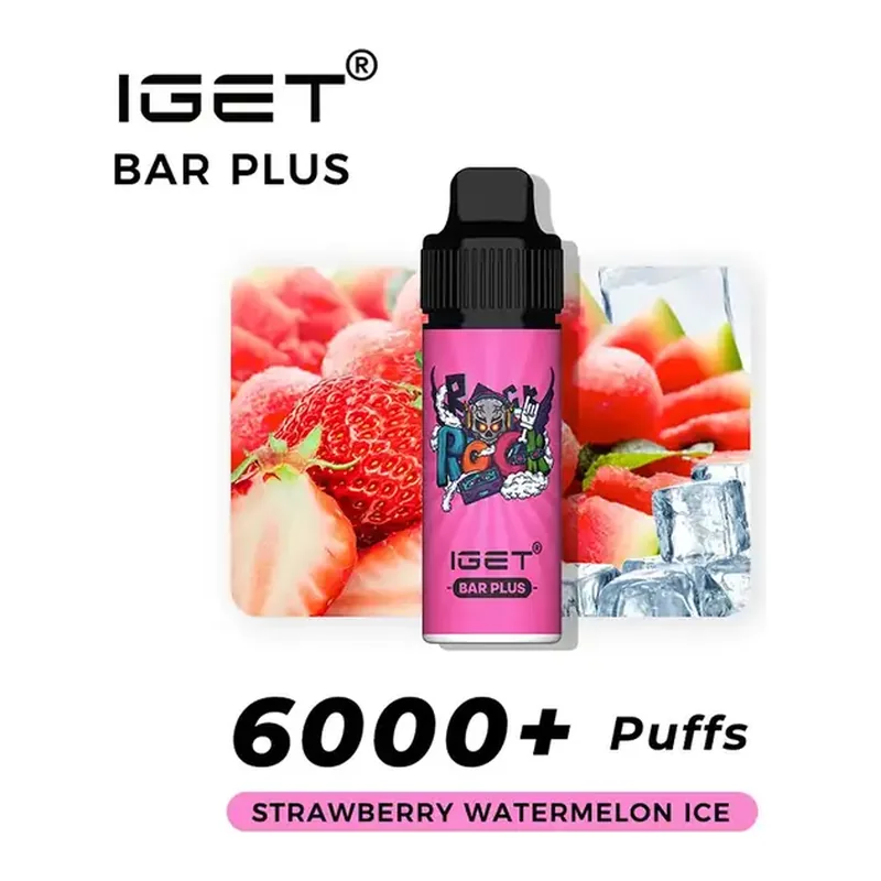 Front view of the IGET Bar Plus S3 6000 Kit Strawberry Watermelon Ice disposable vape in Strawberry Watermelon Ice